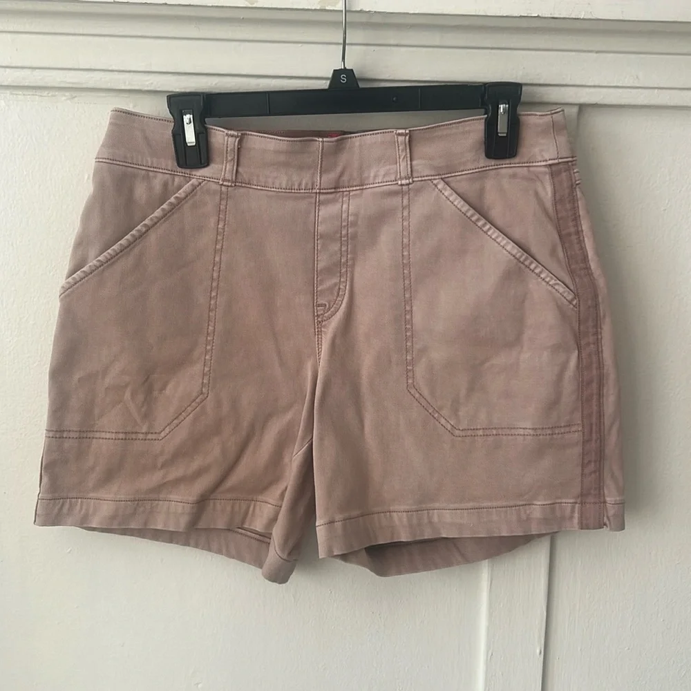 Set if 2 SPANX Twill Mauve and Brown Stretch Shorts Medium